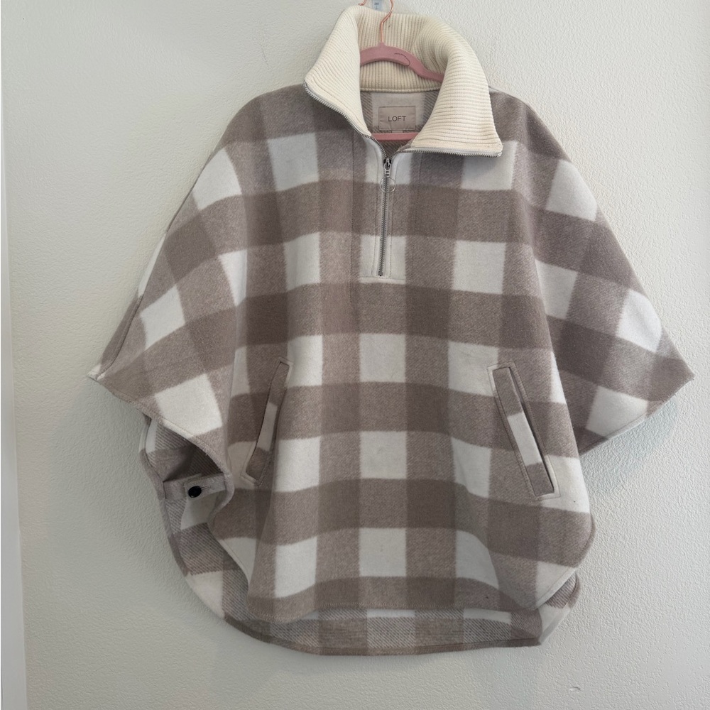 Loft - Cozy Poncho - White and Tan - Size XS/S